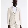 Slim Plain Linen Blend Suit Jacket In Ecru