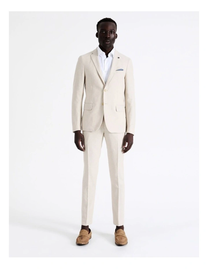 Slim Plain Linen Blend Suit Jacket In Ecru 4 Slim Plain Linen Blend Suit Jacket In Ecru - Image 4