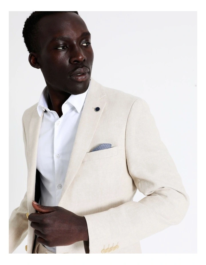 Slim Plain Linen Blend Suit Jacket In Ecru 5 Slim Plain Linen Blend Suit Jacket In Ecru - Image 5