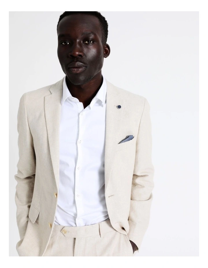 Slim Plain Linen Blend Suit Jacket In Ecru 6 Slim Plain Linen Blend Suit Jacket In Ecru - Image 6