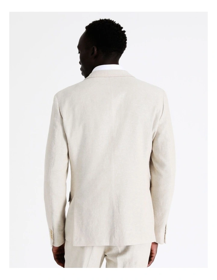 Slim Plain Linen Blend Suit Jacket In Ecru 7 Slim Plain Linen Blend Suit Jacket In Ecru - Image 7