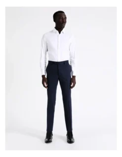 Slim Plain Linen Blend Suit Pant In Navy