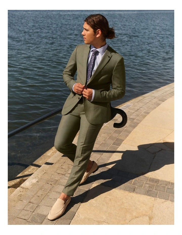 Slim Marle Herringbone Suit Pant In Olive 2 Slim Marle Herringbone Suit Pant In Olive - Image 2