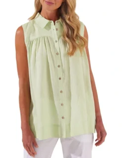 Airy Linen Shirt-Honeydew