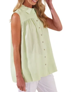 Airy Linen Shirt-Honeydew -Myer Clothing Shop 942514120 3 720x928