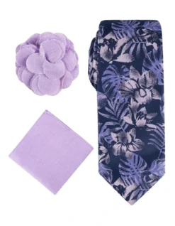 Tie, Pocket Square And Lapel Pin In Purple