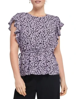 Stella Lavender Floral Top In Purple Multi