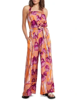 Monsteria Moments Halter Neck Jumpsuit In Orange Multi