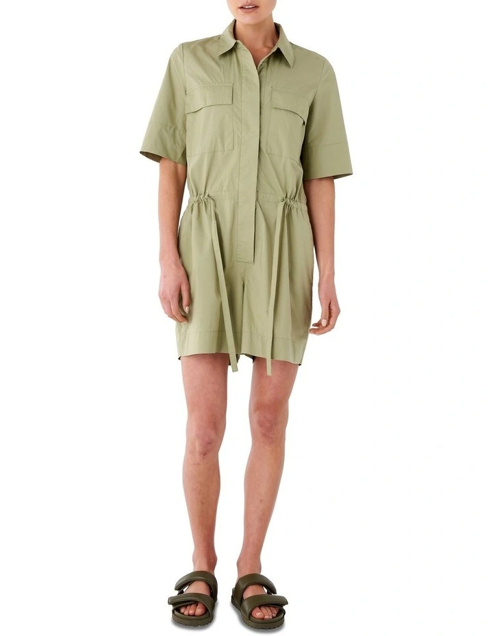 Poplin Cotton Cuffed Romper In Khaki Green 1 Poplin Cotton Cuffed Romper In Khaki Green