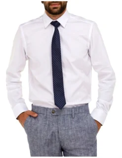 Brooksfield Textured Plain Reg Fit Business Shirt In White