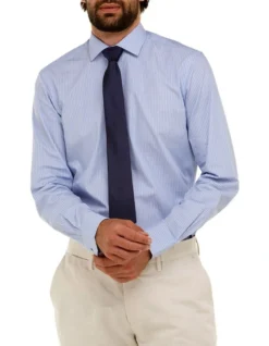 Brooksfield Vertical Stripe Regular Fit Business Shirt In Blue