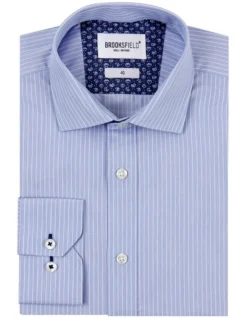 Brooksfield Vertical Stripe Regular Fit Business Shirt In Blue -Myer Clothing Shop 943183270 4 720x928