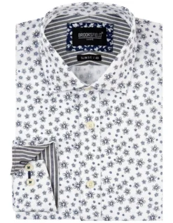 Brooksfield Abstract Floral Print Slim Fit Dress Shirt In White -Myer Clothing Shop 943184620 4 720x928