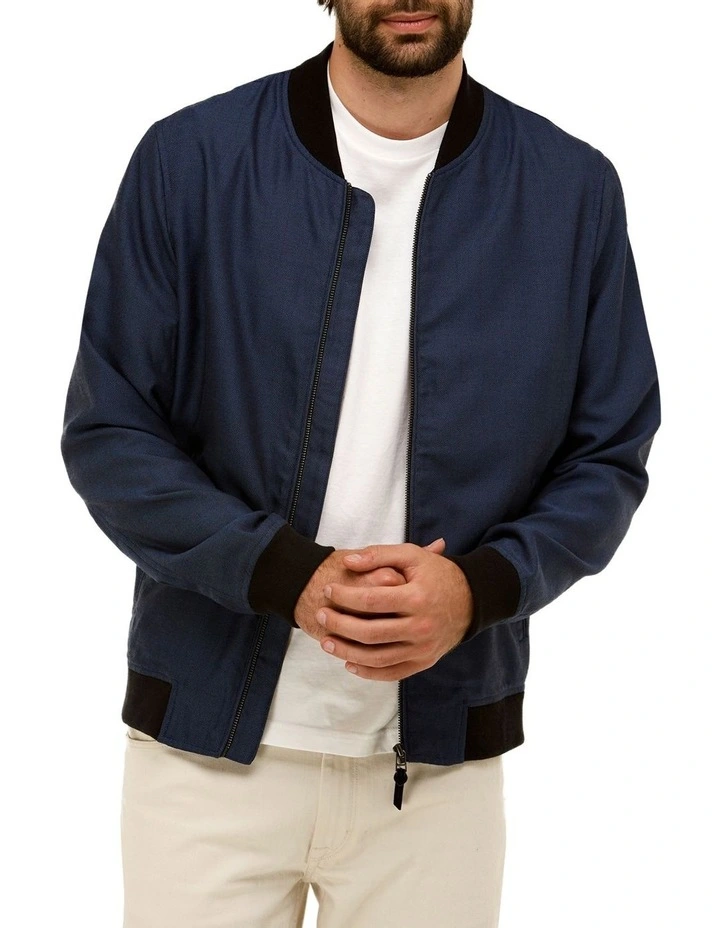 Brooksfield Herringbone Bomber Jacket In Navy 1 Brooksfield Herringbone Bomber Jacket In Navy