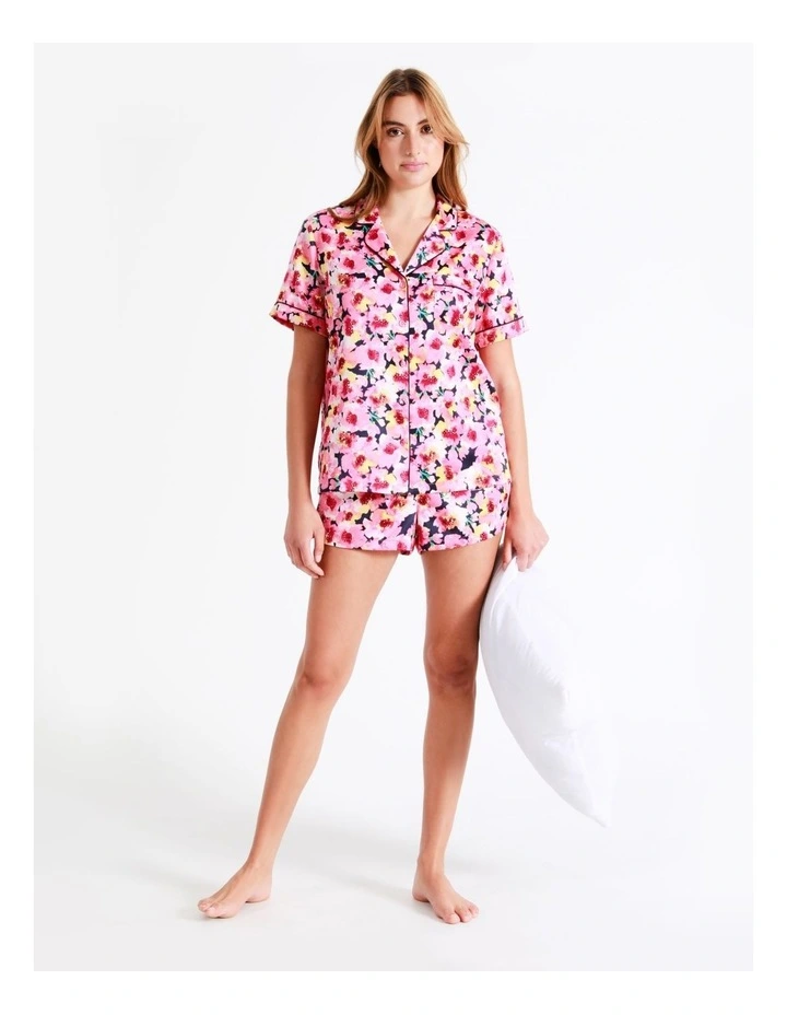 Chloe & Lola Satin Short Sleeve PJ Set In Pink 1 Chloe & Lola Satin Short Sleeve PJ Set In Pink