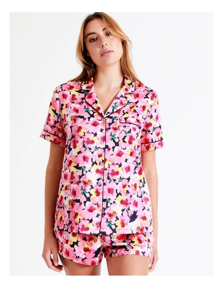 Chloe & Lola Satin Short Sleeve PJ Set In Pink 4 Chloe & Lola Satin Short Sleeve PJ Set In Pink - Image 4