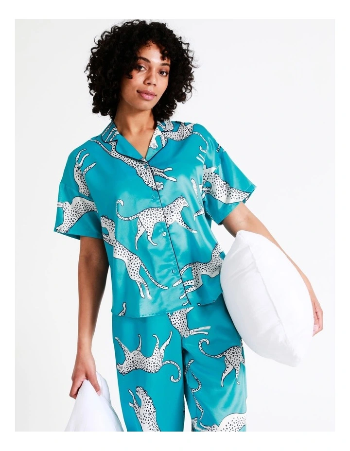 Chloe & Lola Satin Sleep Shirt In Teal 3 Chloe & Lola Satin Sleep Shirt In Teal - Image 3
