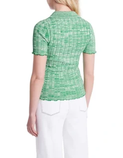 Lauren Space Dye Knit Polo In Verde/Ivory -Myer Clothing Shop 945088750 3 720x928