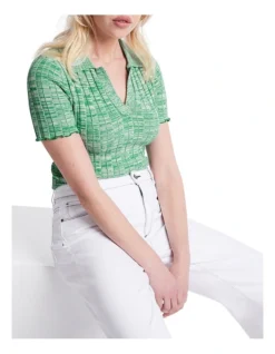 Lauren Space Dye Knit Polo In Verde/Ivory -Myer Clothing Shop 945088750 4 720x928