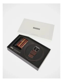 Belt & Bracelet Gift Set In Brown
