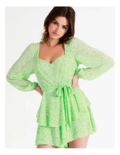 Recycled Flouncy Sweetheart Playsuit In Lime -Myer Clothing Shop 945490420 3 720x928