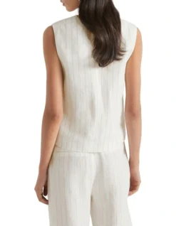 Linen Stripe Waistcoat In Auburn Pinstripe -Myer Clothing Shop 945554590 4 720x928