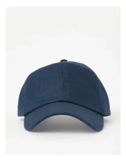 Cotton/Linen Blend Cap With PU Adjustable Strap In Navy