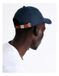Cotton/Linen Blend Cap With PU Adjustable Strap In Navy -Myer Clothing Shop 945814420 3 720x928