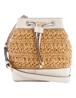Guess Liguria Bucket Shoulder Bag In Stone Grey