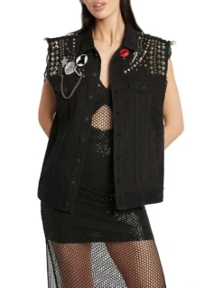 Onyx Skies Denim Vest In Black