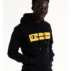 Champion EU Rochester Flock Box Hoodie In Black