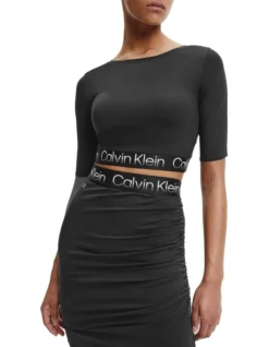 Calvin Klein Cropped Logo Top In Black