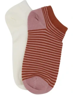 Striped Ankle Sock 2 Pack In Terracotta/White
