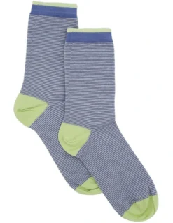 Levante Lina Fine Stripe Crew Sock In Multi