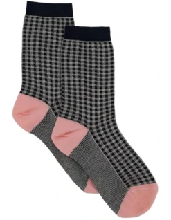 Levante Grazia Check Crew Sock In Navy