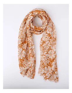 Printed Organic Cotton Scarf In Camel