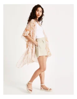 Organic Cotton Print Kaftan In Camel