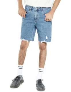 Destroyed Bones Denim Short In Blue