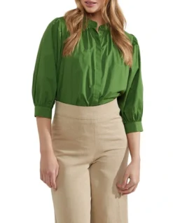 Oxford Iris Cotton Poplin Blouse In Green