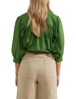 Oxford Iris Cotton Poplin Blouse In Green -Myer Clothing Shop 947346040 3 720x928
