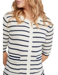 Oxford Louisa Rib Cardigan In Ivory/Navy -Myer Clothing Shop 947348830 4 720x928