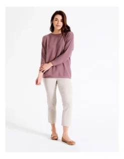 Regatta Sustainable Viscose Magyar 3/4 Sleeve Jumper With Exposed Sleeve Seam In Eggplant -Myer Clothing Shop 947536300 3 720x928