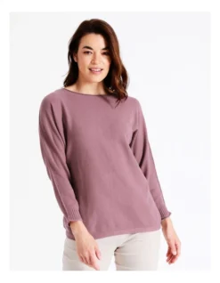 Regatta Sustainable Viscose Magyar 3/4 Sleeve Jumper With Exposed Sleeve Seam In Eggplant -Myer Clothing Shop 947536300 5 720x928