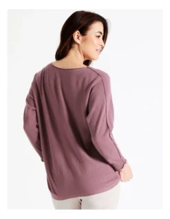 Regatta Sustainable Viscose Magyar 3/4 Sleeve Jumper With Exposed Sleeve Seam In Eggplant -Myer Clothing Shop 947536300 7 720x928