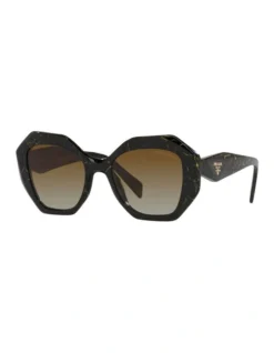 Prada 0PR 16WSF Polarised Sunglasses In Black/Yellow Marble