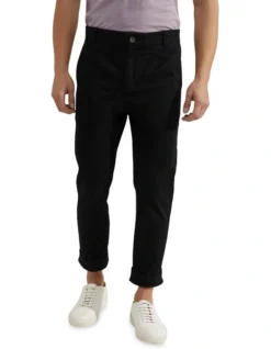 Oxford Ryan Organic Cotton Folded Cuff Chinos In Black