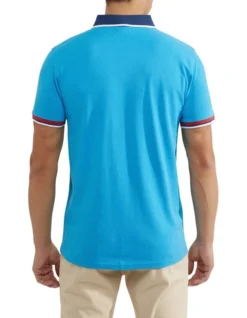 Oxford Cam Contrast Collar Pique Polo In Blue -Myer Clothing Shop 948103300 3 720x928