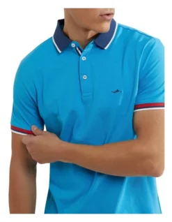 Oxford Cam Contrast Collar Pique Polo In Blue -Myer Clothing Shop 948103300 4 720x928