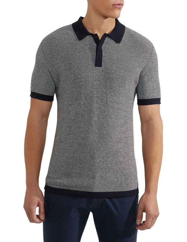 Oxford Carter Knitted Polo Shirt In Dark Navy 5 Oxford Carter Knitted Polo Shirt In Dark Navy - Image 5