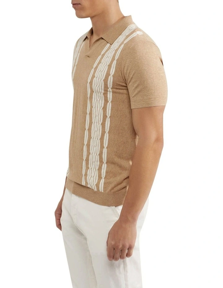 Oxford Finnigan Knitted Polo In Tan 2 Oxford Finnigan Knitted Polo In Tan - Image 2